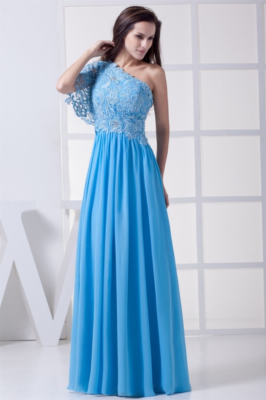 A-Line One-Shoulder Floor-Length Chiffon Lace Long Bridesmaid Dresses 02010070 A-Line One-Shoulder Floor-Length Chiffon Lace Long Bridesmaid Dresses 02010070