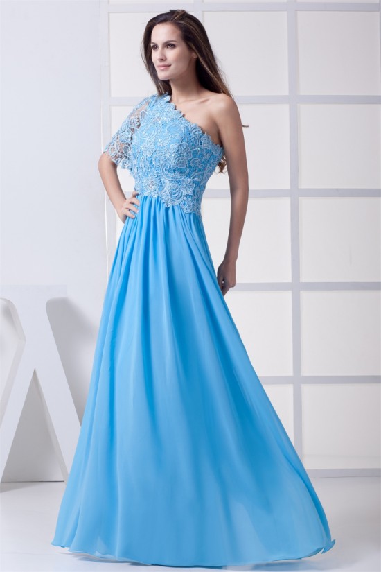 A-Line One-Shoulder Floor-Length Chiffon Lace Long Bridesmaid Dresses 02010070 A-Line One-Shoulder Floor-Length Chiffon Lace Long Bridesmaid Dresses 02010070