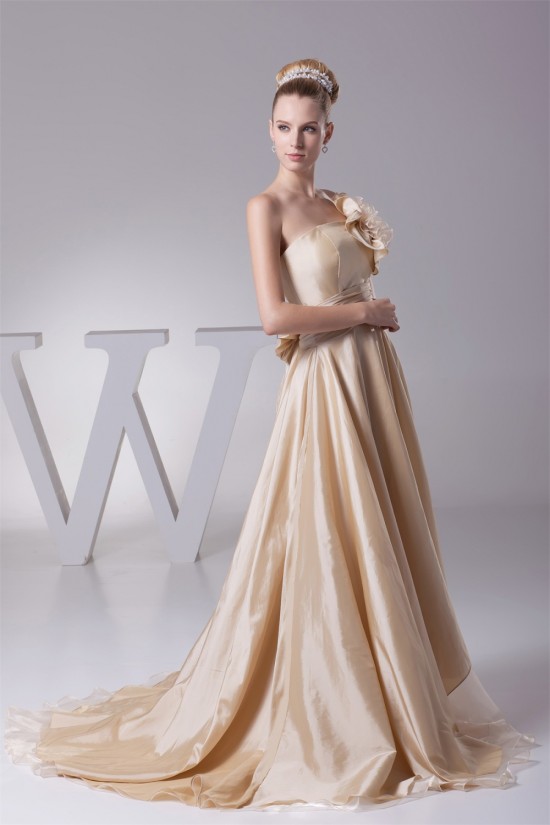 A-Line Strapless Handmade Flowers Floor-Length Bridesmaid Dresses 02010071