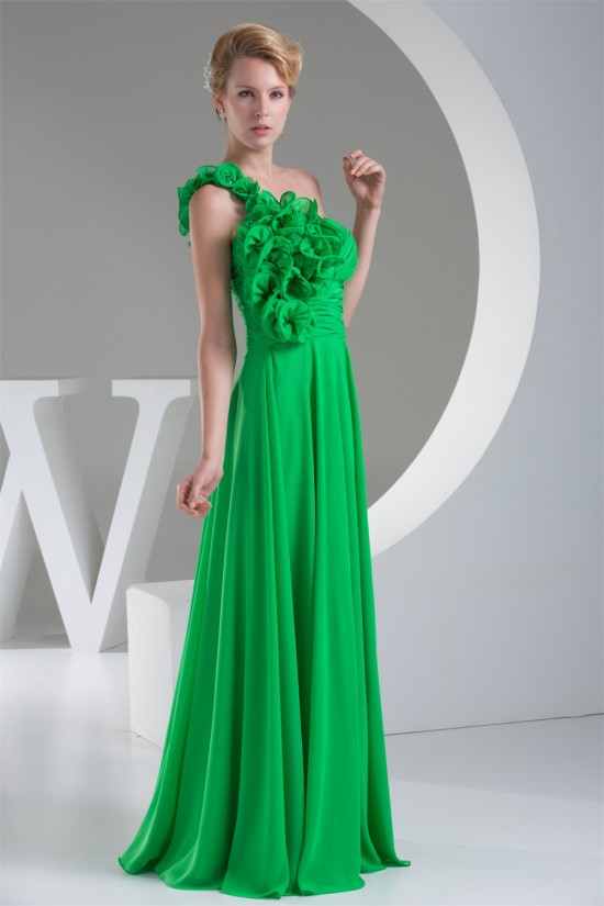 One-Shoulder Sleeveless Chiffon Long Green Best Bridesmaid Dresses 02010074