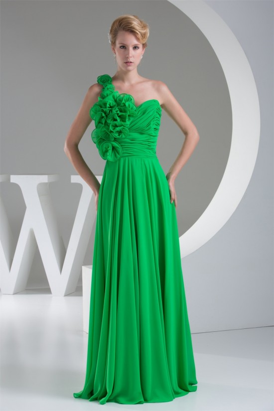 One-Shoulder Sleeveless Chiffon Long Green Best Bridesmaid Dresses 02010074