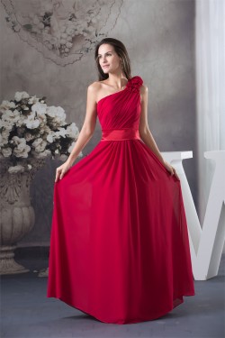 A-Line One-Shoulder Sleeveless Ruffles Floor-Length Best Bridesmaid Dresses 02010075