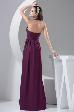 A-Line Ruffles Halter Floor-Length Chiffon Best Long Bridesmaid Dresses 02010081