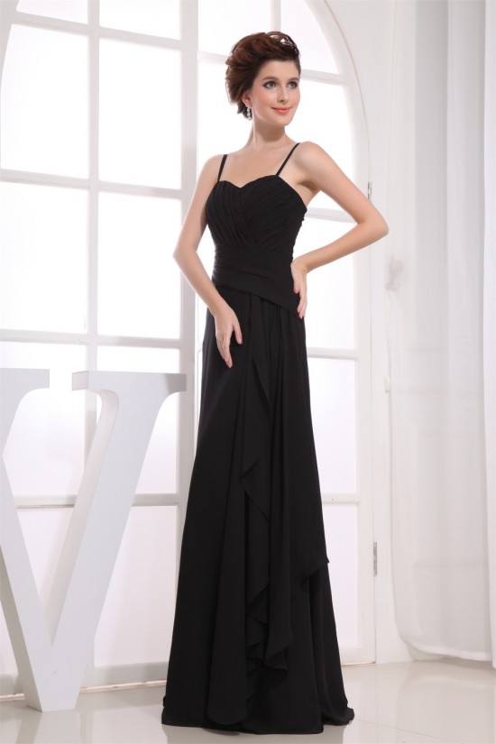 A-Line Sweetheart Spaghetti Strap Floor-Length Long Black Chiffon Bridesmaid Dresses 02010083