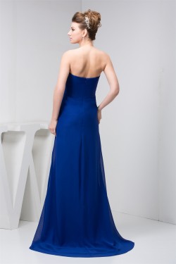 A-Line Chiffon Sequins Long Blue Brush Sweep Train Bridesmaid Dresses 02010090