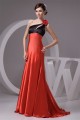 A-Line Silk like Satin Brush Sweep Train One-Shoulder Long Bridesmaid Dresses 02010091