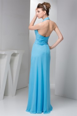 Elegant Beading 100D Chiffon Halter Long Blue Bridesmaid Dresses 02010092