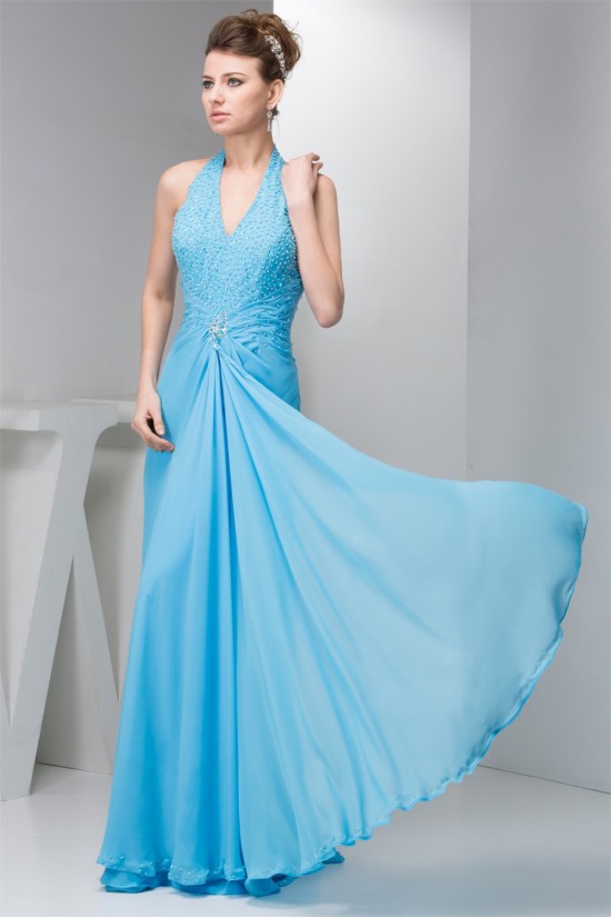 Elegant Beading 100D Chiffon Halter Long Blue Bridesmaid Dresses 02010092 Elegant Beading 100D Chiffon Halter Long Blue Bridesmaid Dresses 02010092