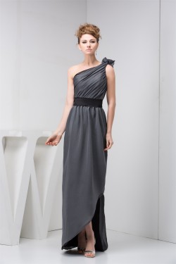 Sheath/Column One-Shoulder Long Chiffon Bridesmaid Dresses under 100 02010093