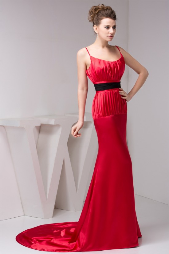 Brush Sweep Train Trumpet/Mermaid Spaghetti Straps Long Red Bridesmaid Dresses 02010094