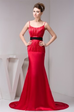 Brush Sweep Train Trumpet/Mermaid Spaghetti Straps Long Red Bridesmaid Dresses 02010094