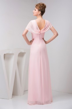 Chiffon Floor-Length Sleeveless Square Sheath/Column Long Pink Bridesmaid Dresses 02010095