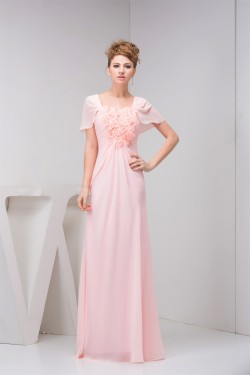 Chiffon Floor-Length Sleeveless Square Sheath/Column Long Pink Bridesmaid Dresses 02010095