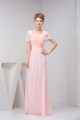 Chiffon Floor-Length Sleeveless Square Sheath/Column Long Pink Bridesmaid Dresses 02010095