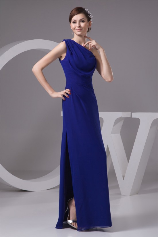Floor-Length Chiffon One-Shoulder Long Blue Bridesmaid Dresses under 100 02010099