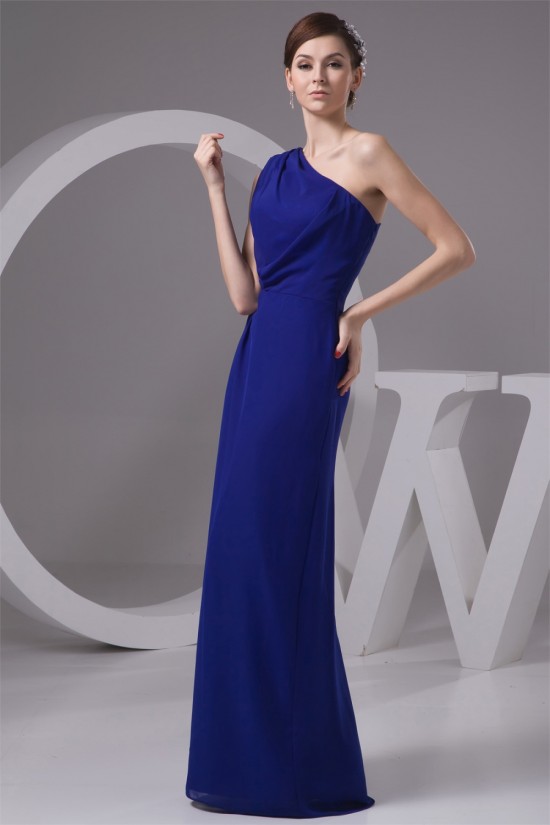 Floor-Length Chiffon One-Shoulder Long Blue Bridesmaid Dresses under 100 02010099