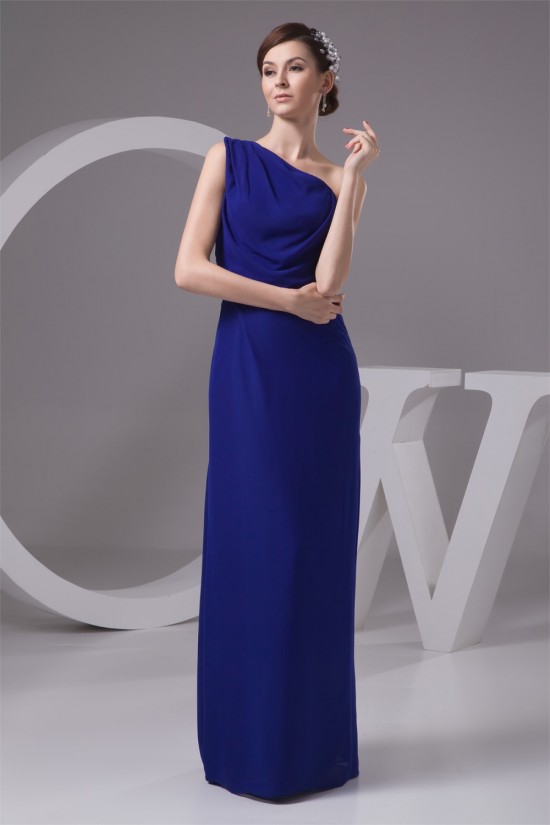 Floor-Length Chiffon One-Shoulder Long Blue Bridesmaid Dresses under 100 02010099