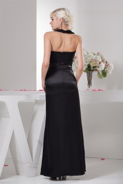 Halter Chiffon Silk like Satin Pleats Sheath/Column Long Black Bridesmaid Dresses 02010102