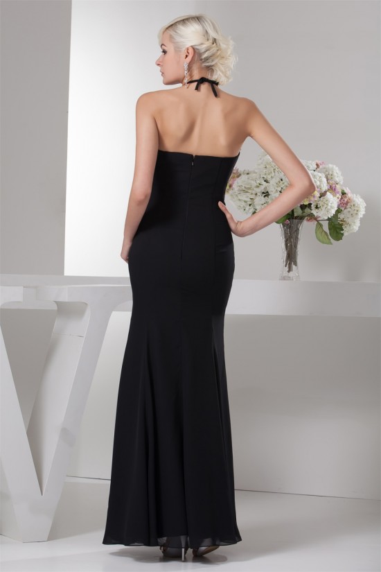 Mermaid/Trumpet Halter Pleats Chiffon Long Black Bridesmaid Dresses 02010103