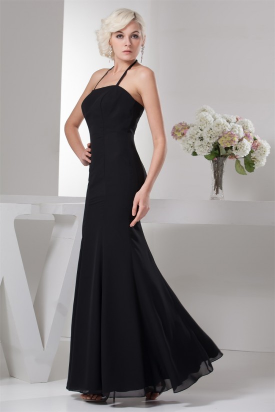 Mermaid/Trumpet Halter Pleats Chiffon Long Black Bridesmaid Dresses 02010103