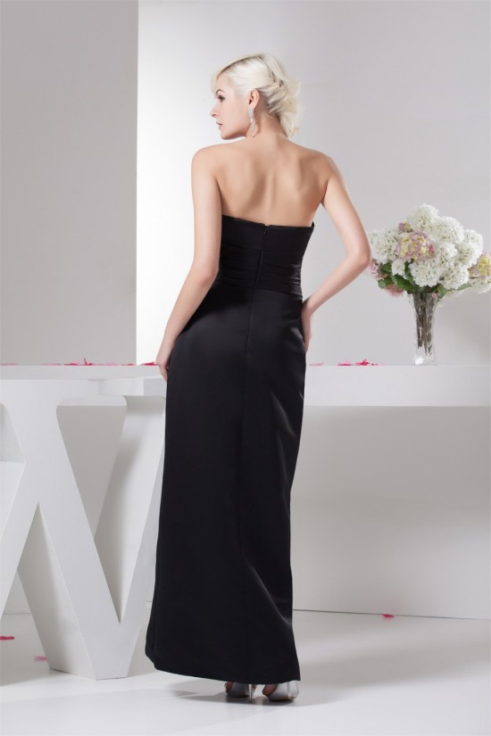 Pleats Satin Strapless Sleeveless Long Black Bridesmaid Dresses 02010104