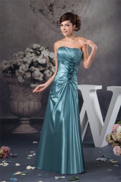 A-Line Floor-Length Silk like Satin Soft Strapless Long Bridesmaid Dresses 02010110