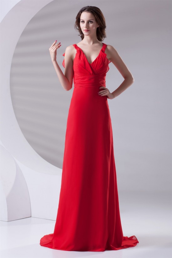 A-Line Chiffon Brush Sweep Train Long Red Chiffon Bridesmaid Dresses 02010120 A-Line Chiffon Brush Sweep Train Long Red Chiffon Bridesmaid Dresses 02010120