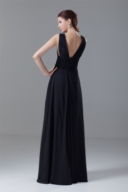 A-Line Chiffon V-Neck Long Black Bridesmaid/Wedding Party Dresses 02010121