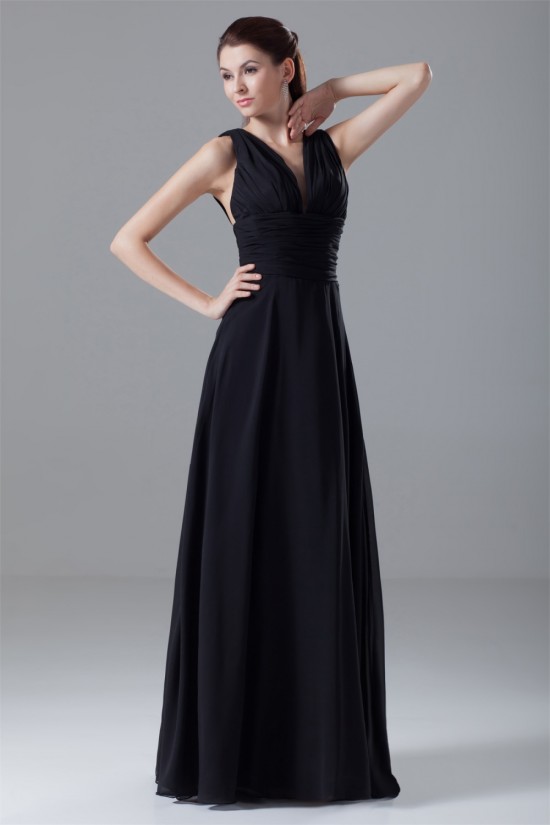 A-Line Chiffon V-Neck Long Black Bridesmaid/Wedding Party Dresses 02010121 A-Line Chiffon V-Neck Long Black Bridesmaid/Wedding Party Dresses 02010121