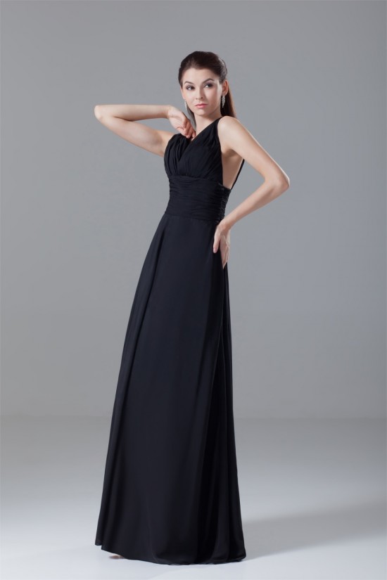 A-Line Chiffon V-Neck Long Black Bridesmaid/Wedding Party Dresses 02010121 A-Line Chiffon V-Neck Long Black Bridesmaid/Wedding Party Dresses 02010121
