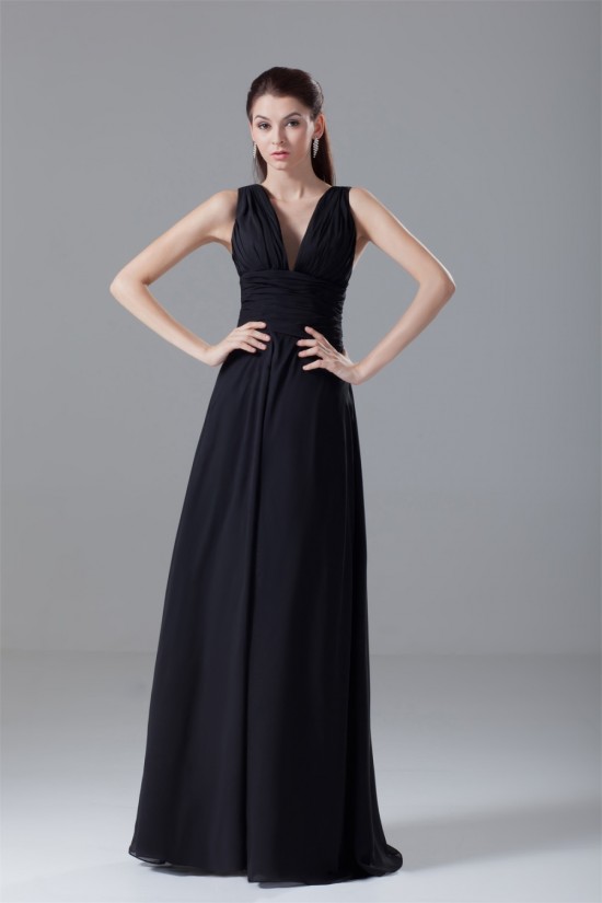 A-Line Chiffon V-Neck Long Black Bridesmaid/Wedding Party Dresses 02010121 A-Line Chiffon V-Neck Long Black Bridesmaid/Wedding Party Dresses 02010121