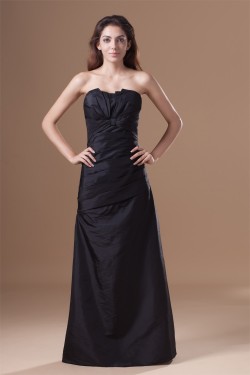 A-Line Floor-Length Strapless Taffeta Pleats Best Bridesmaid Dresses 02010124