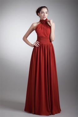 A-Line Halter Sleeveless Handmade Flowers Most Popular Long Bridesmaid Dresses 02010125
