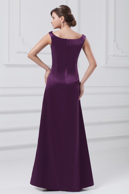 A-Line Satin Floor-Length Pleats Sleeveless Long Purple Bridesmaid Dresses 02010127