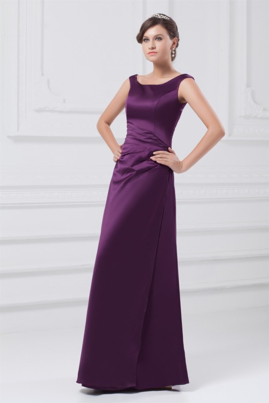 A-Line Satin Floor-Length Pleats Sleeveless Long Purple Bridesmaid Dresses 02010127