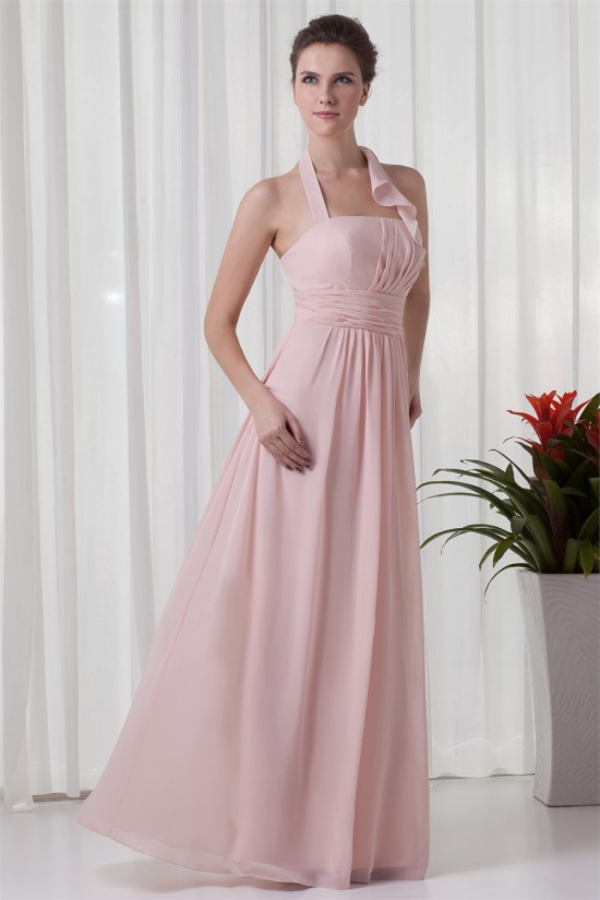 A-Line Sleeveless Floor-Length Ruched Halter Most Popular Long Bridesmaid Dresses 02010129 A-Line Sleeveless Floor-Length Ruched Halter Most Popular Long Bridesmaid Dresses 02010129