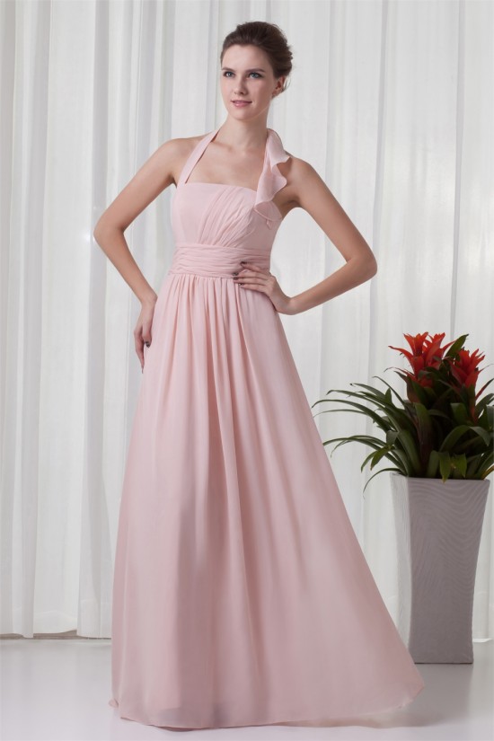 A-Line Sleeveless Floor-Length Ruched Halter Most Popular Long Bridesmaid Dresses 02010129 A-Line Sleeveless Floor-Length Ruched Halter Most Popular Long Bridesmaid Dresses 02010129