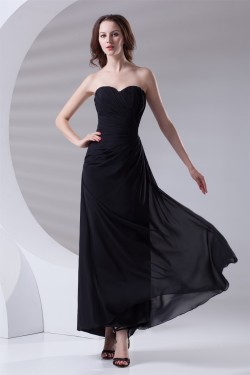 Ankle-Length Sleeveless Chiffon Sweetheart Long Black Bridesmaid Dresses 02010133