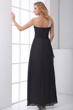 Charming Beading Chiffon A-Line One-Shoulder Long Black Bridesmaid Dresses 02010138