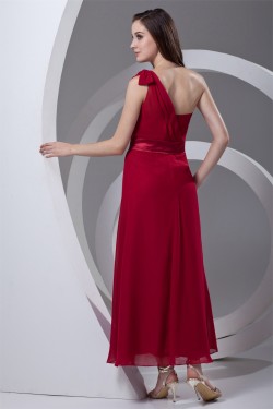 A-Line Chiffon Bows Strapless One-Shoulder Long Red Bridesmaid Dresses 02010141