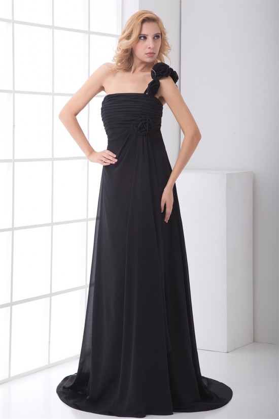 Hot Selling Chiffon One-Shoulder Long Black Bridesmaid Dresses 02010143 Hot Selling Chiffon One-Shoulder Long Black Bridesmaid Dresses 02010143