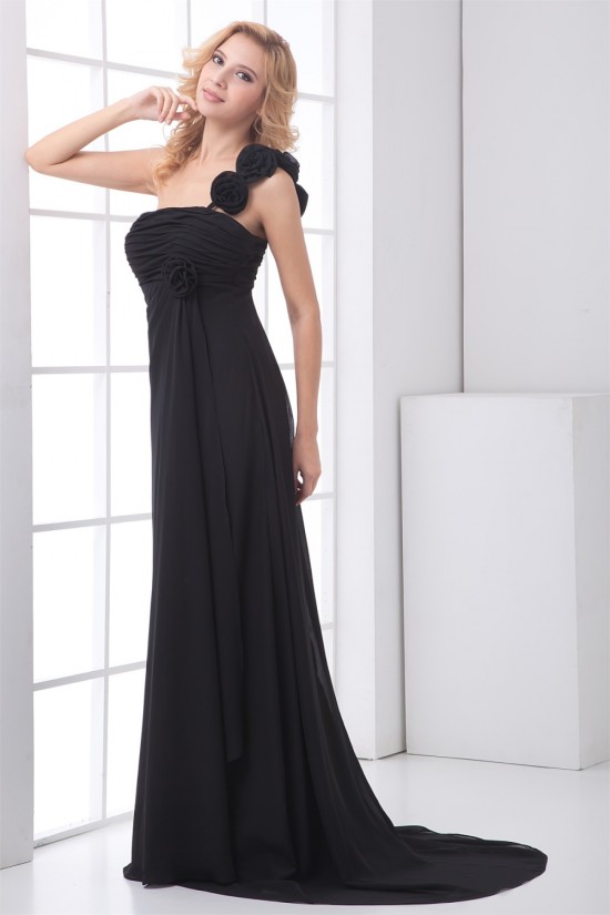 Hot Selling Chiffon One-Shoulder Long Black Bridesmaid Dresses 02010143 Hot Selling Chiffon One-Shoulder Long Black Bridesmaid Dresses 02010143