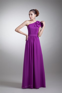A-Line One-Shoulder Ruffles Floor-Length Purple Bridesmaid Dresses 02010146