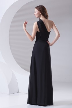 A-Line Sleeveless Floor-Length One-Shoulder Long Black Chiffon Bridesmaid Dresses 02010157