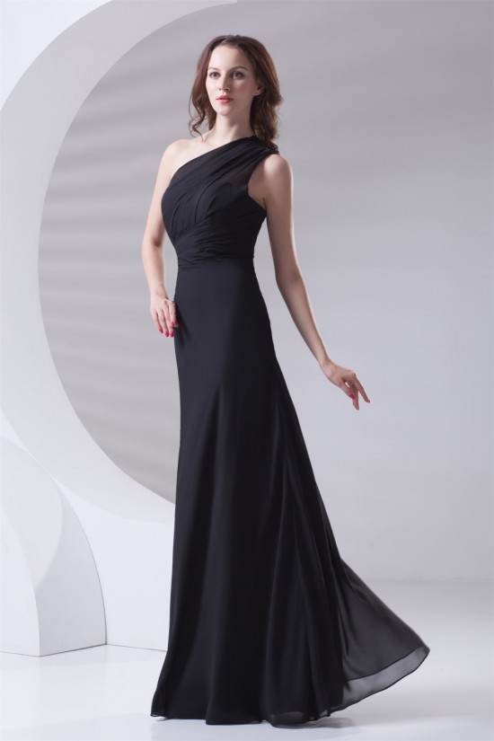 A-Line Sleeveless Floor-Length One-Shoulder Long Black Chiffon Bridesmaid Dresses 02010157 A-Line Sleeveless Floor-Length One-Shoulder Long Black Chiffon Bridesmaid Dresses 02010157