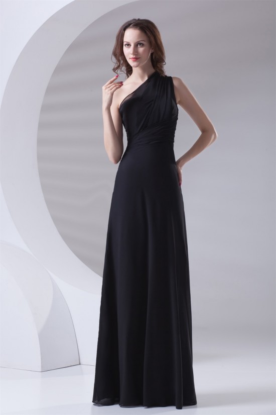 A-Line Sleeveless Floor-Length One-Shoulder Long Black Chiffon Bridesmaid Dresses 02010157 A-Line Sleeveless Floor-Length One-Shoulder Long Black Chiffon Bridesmaid Dresses 02010157