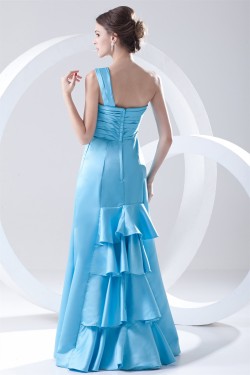 A-Line One-Shoulder Floor-Length Pleats Sleeveless Long Satin Bridesmaid Dresses 02010158