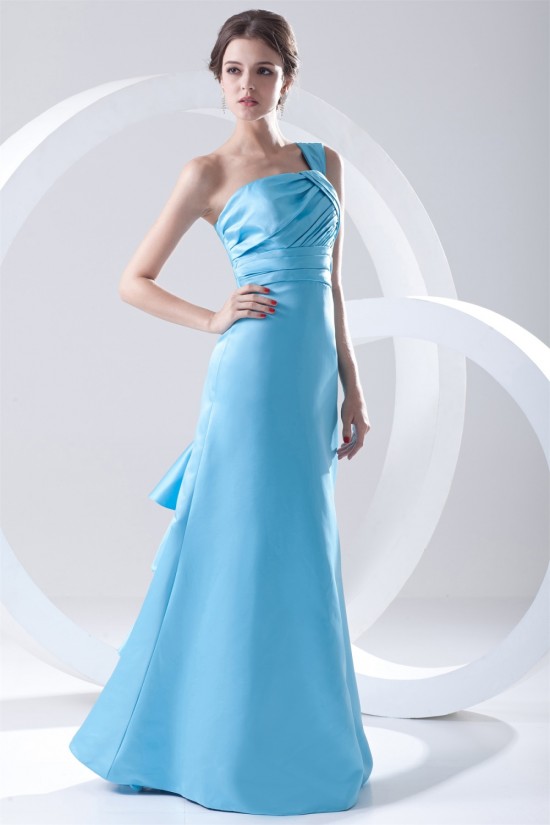 A-Line One-Shoulder Floor-Length Pleats Sleeveless Long Satin Bridesmaid Dresses 02010158 A-Line One-Shoulder Floor-Length Pleats Sleeveless Long Satin Bridesmaid Dresses 02010158