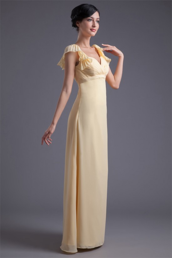 Floor-Length V-Neck Bows A-Line Chiffon Bridesmaid/Prom/Formal Evening Dresses 02010162