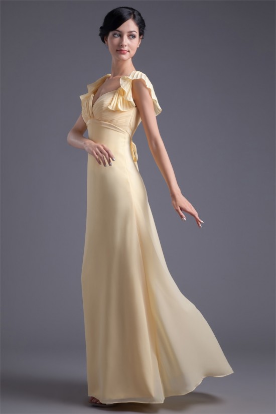 Floor-Length V-Neck Bows A-Line Chiffon Bridesmaid/Prom/Formal Evening Dresses 02010162
